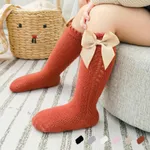 Baby/toddler Combed cotton high elastic bow socks Reddishbrown