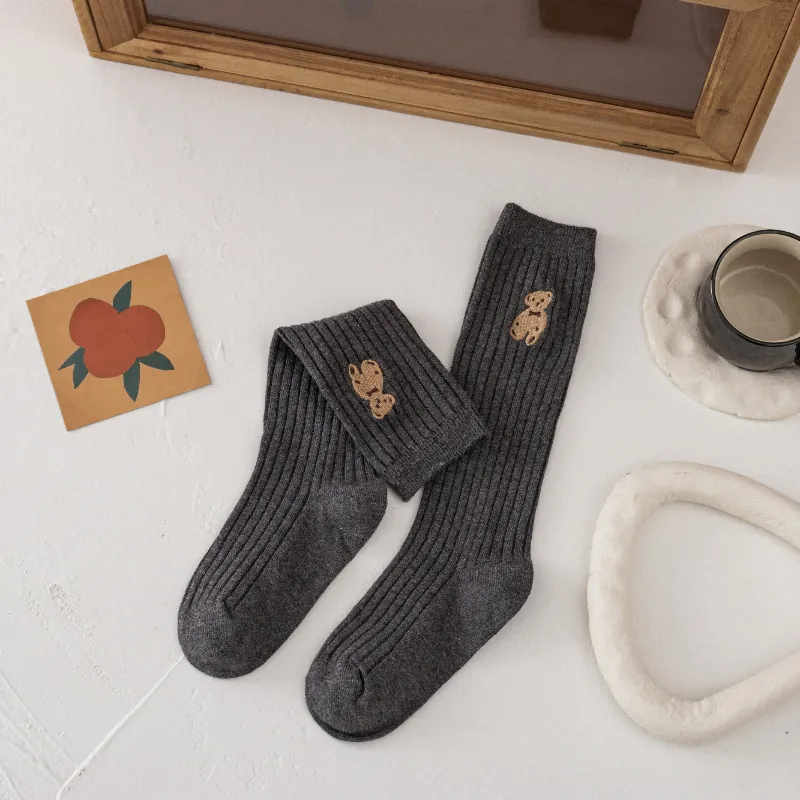 

Toddler/Kids Girl Over-the-Knee Socks Featuring Cute Bear Embroidery