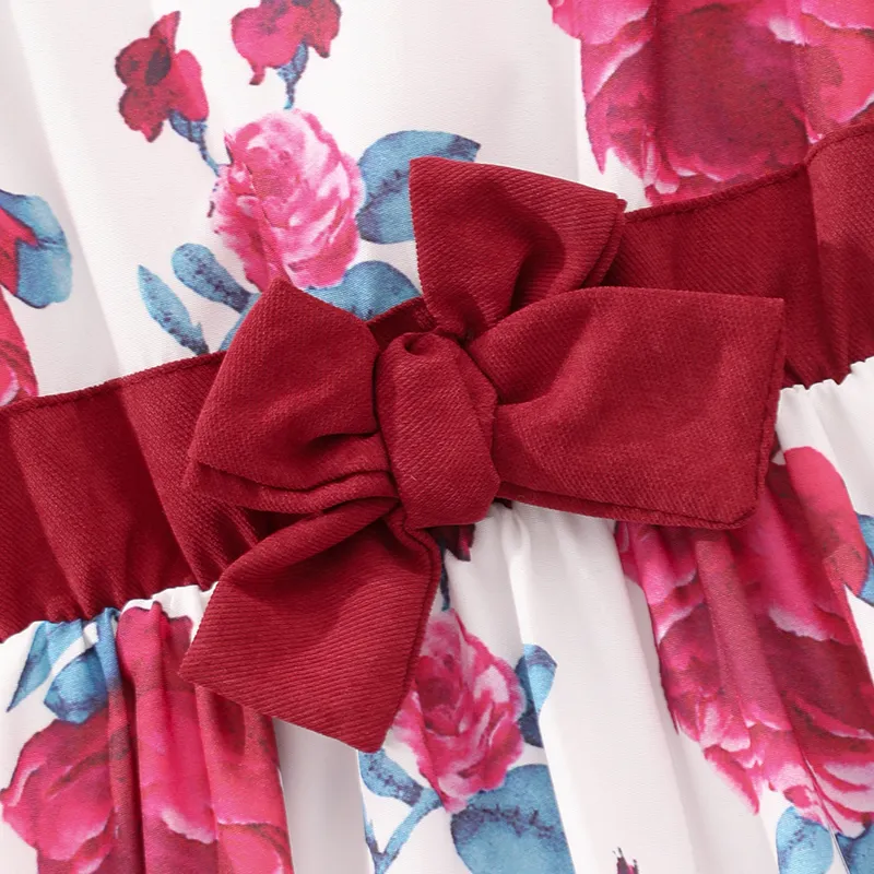 2-piece Kid Girl Floral Print Bowknot Design Sleeveless Dress and Cardigan Set Red big image 1
