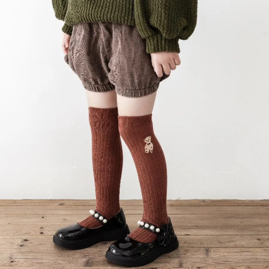 Criança / Crianças Menina Over-the-Knee meias com bordado de urso bonito caramelo big image 1