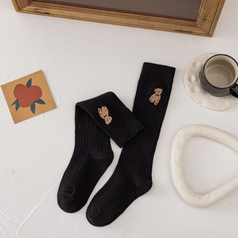 Toddler/Kids Girl Over-the-Knee Socks Featuring Cute Bear Embroidery