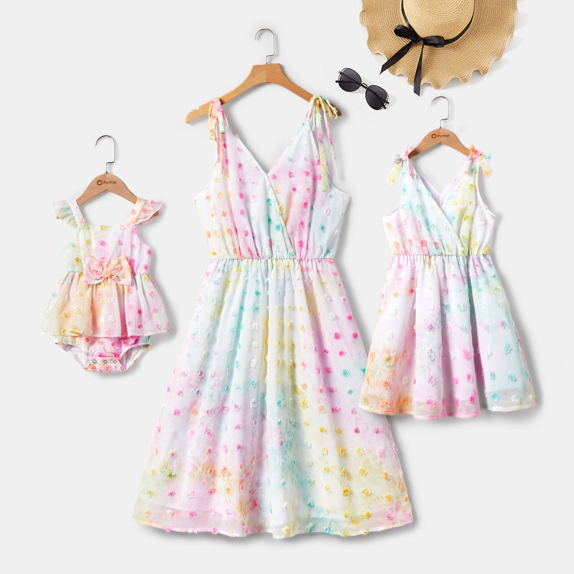 

Mommy and Me Swiss Dot Tie-Dye Multi-Color Dresses