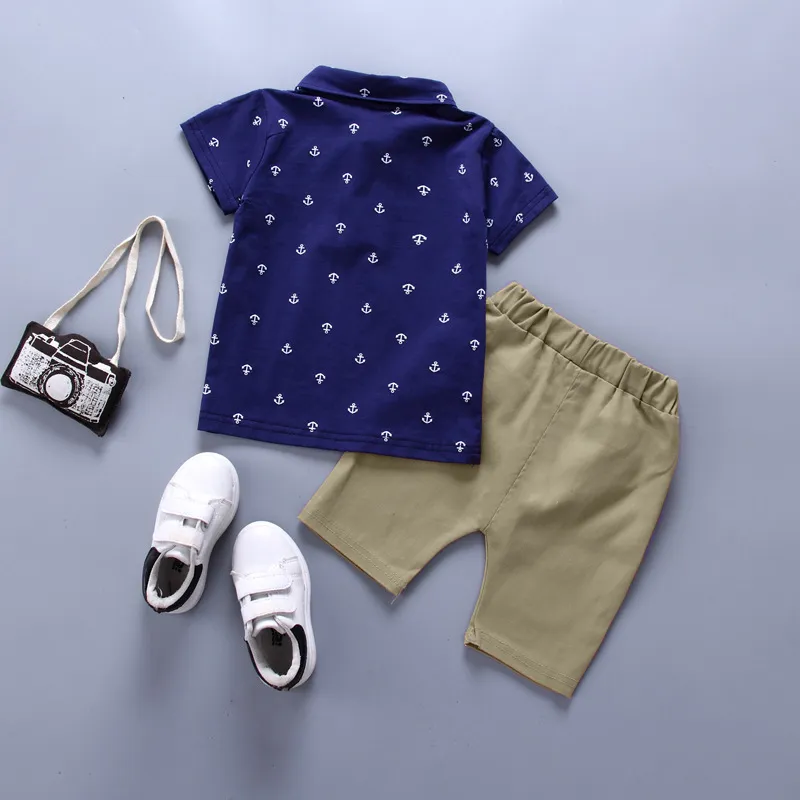 2 Stück Kleinkinder Jungen Revers Preppy-Stil T-Shirt-Sets königsblau big image 1