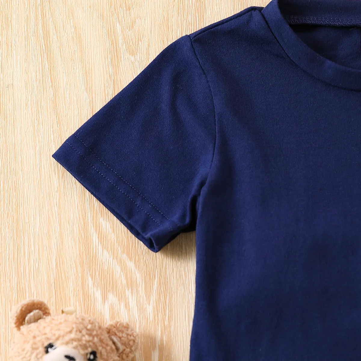Toddler Boy 2pcs Casual Solid Tee and Shorts Set Dark Blue big image 1