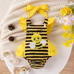 2pcs Baby Girls Marine Flutter Sleeve Romper Set Yellow