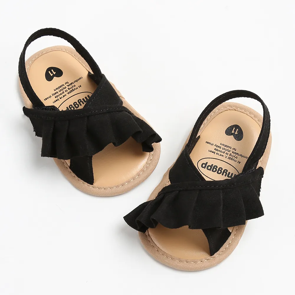 Baby Ruffle Sweet Solid Toddler Sandals  Black big image 1