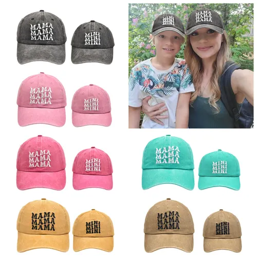  Family Matching Baseball Caps MAMA MINI Letter Printed Adults Kids Sun Hats for Outdoor Activities