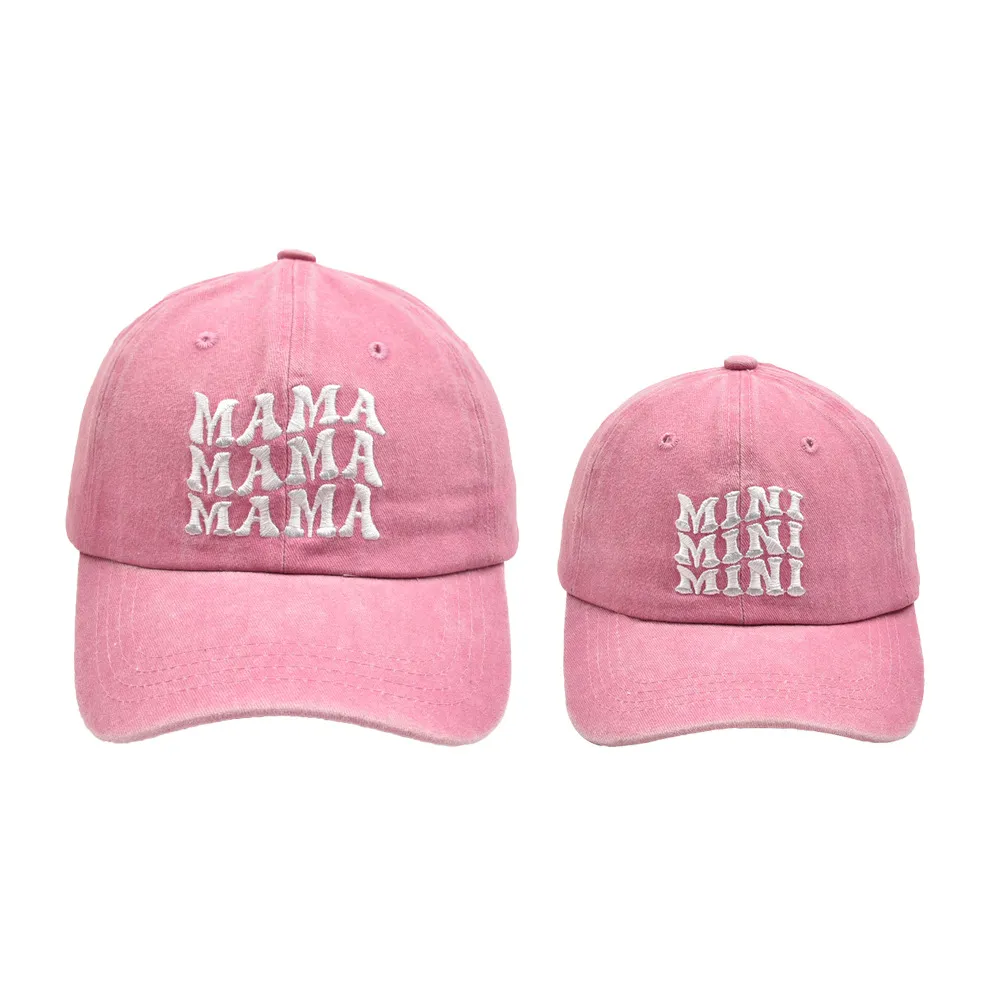 家庭配套棒球帽MAMA MINI字母印花成人兒童戶外活動太陽帽 粉色 big image 1