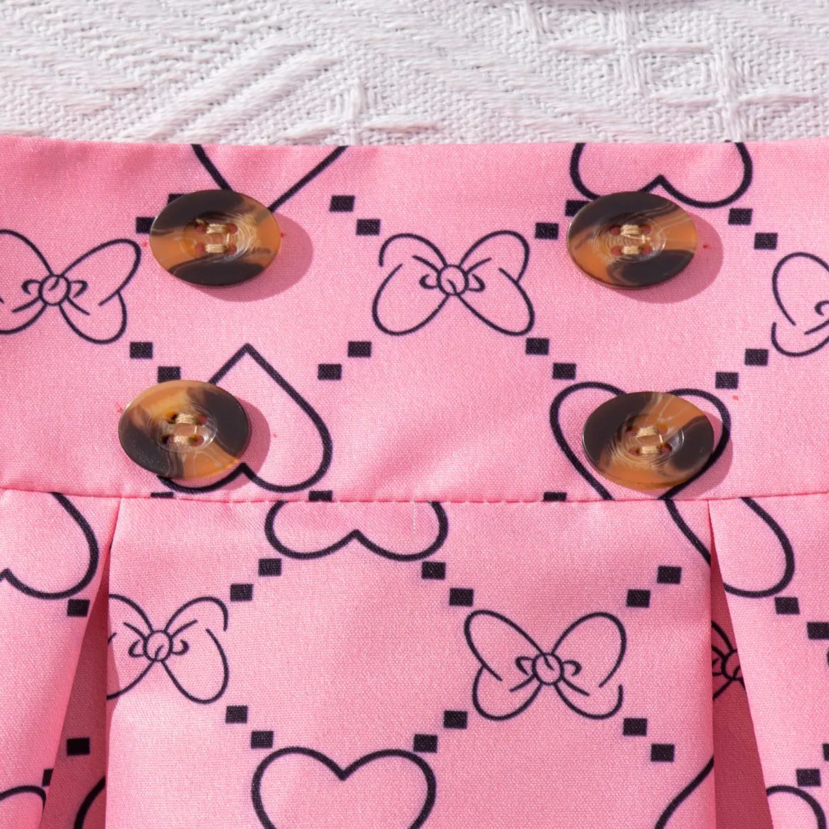2pcs Kid Girl Valentine's Day  Lapel Skirt and Pants Set Pink big image 1