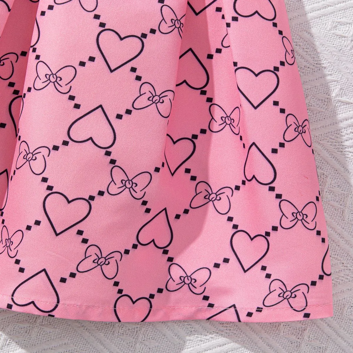 2pcs Kid Girl Valentine's Day  Lapel Skirt and Pants Set Pink big image 1