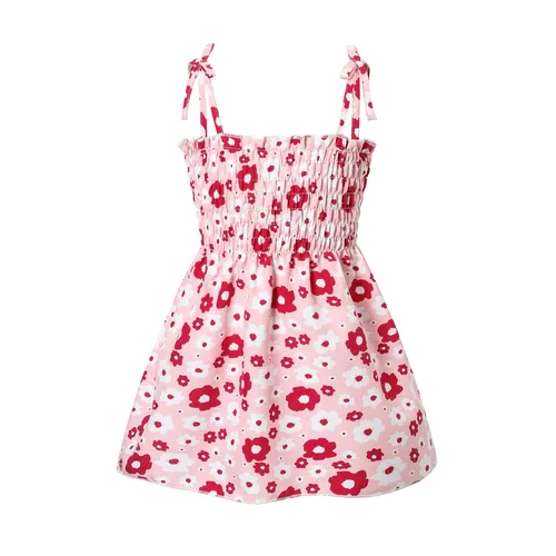 Baby Girl Sweet Floral Pattern Ruffled Cami Dress