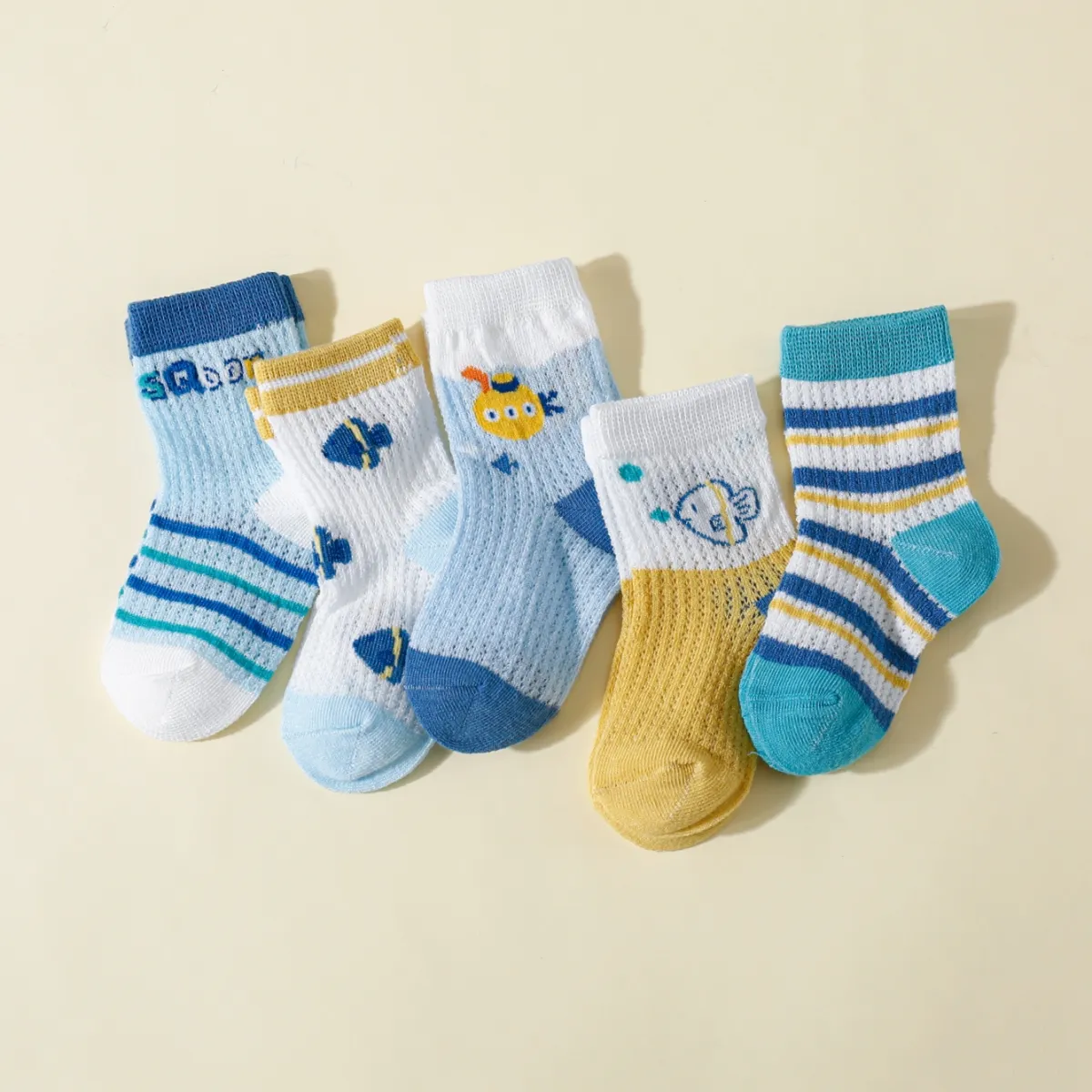 5-pack bebê / criança / crianças menina / menino infantil malha meias de bezerro médio Azul big image 1