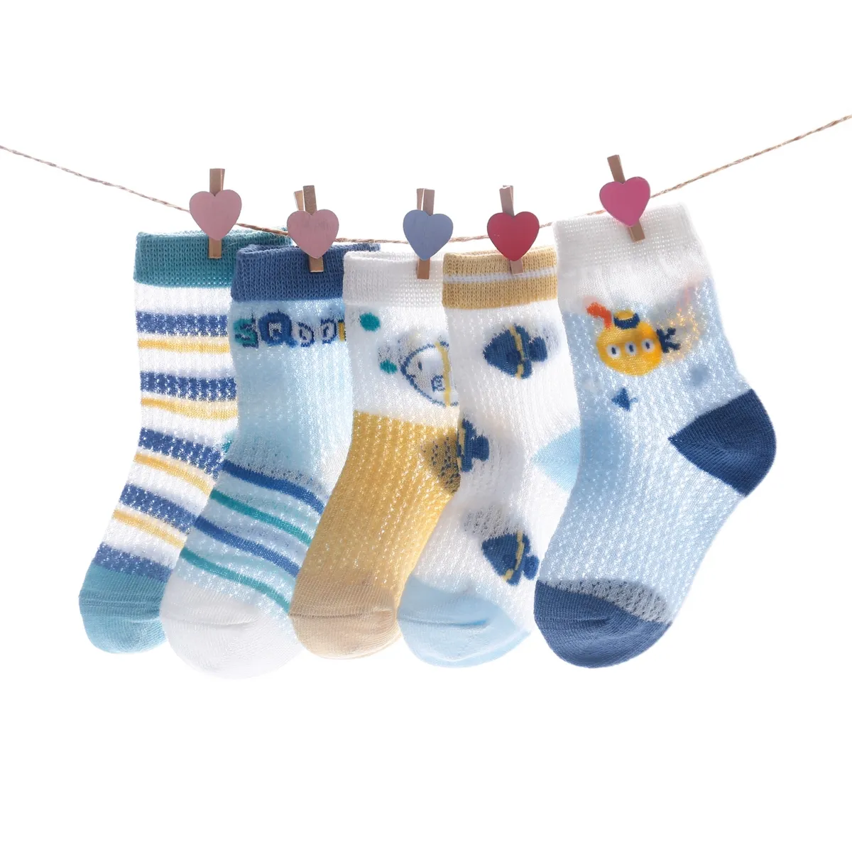 5-pack Baby/toddler/kids Girl/Boy Childlike Mesh Mid-Calf Socks Blue big image 1