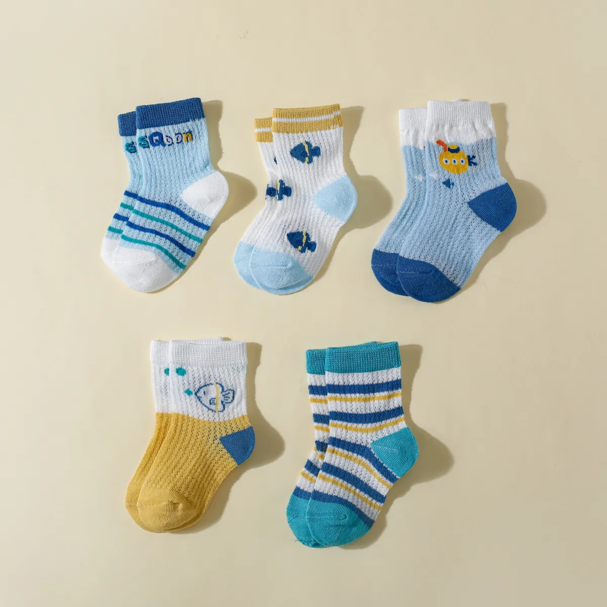 5-pack Baby/toddler/kids Girl/Boy Childlike Mesh Mid-Calf Socks Blue big image 1