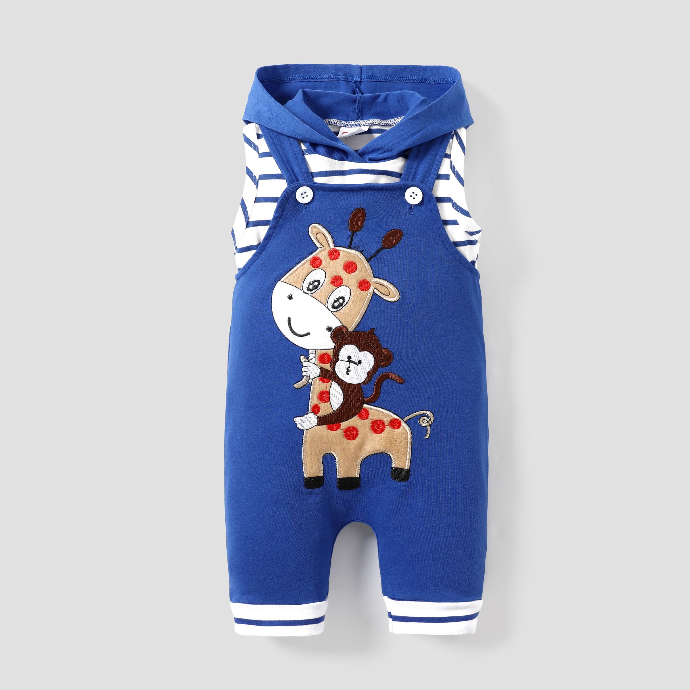 

Baby Boy Cotton Striped Tank Top/ Animal Print Overalls