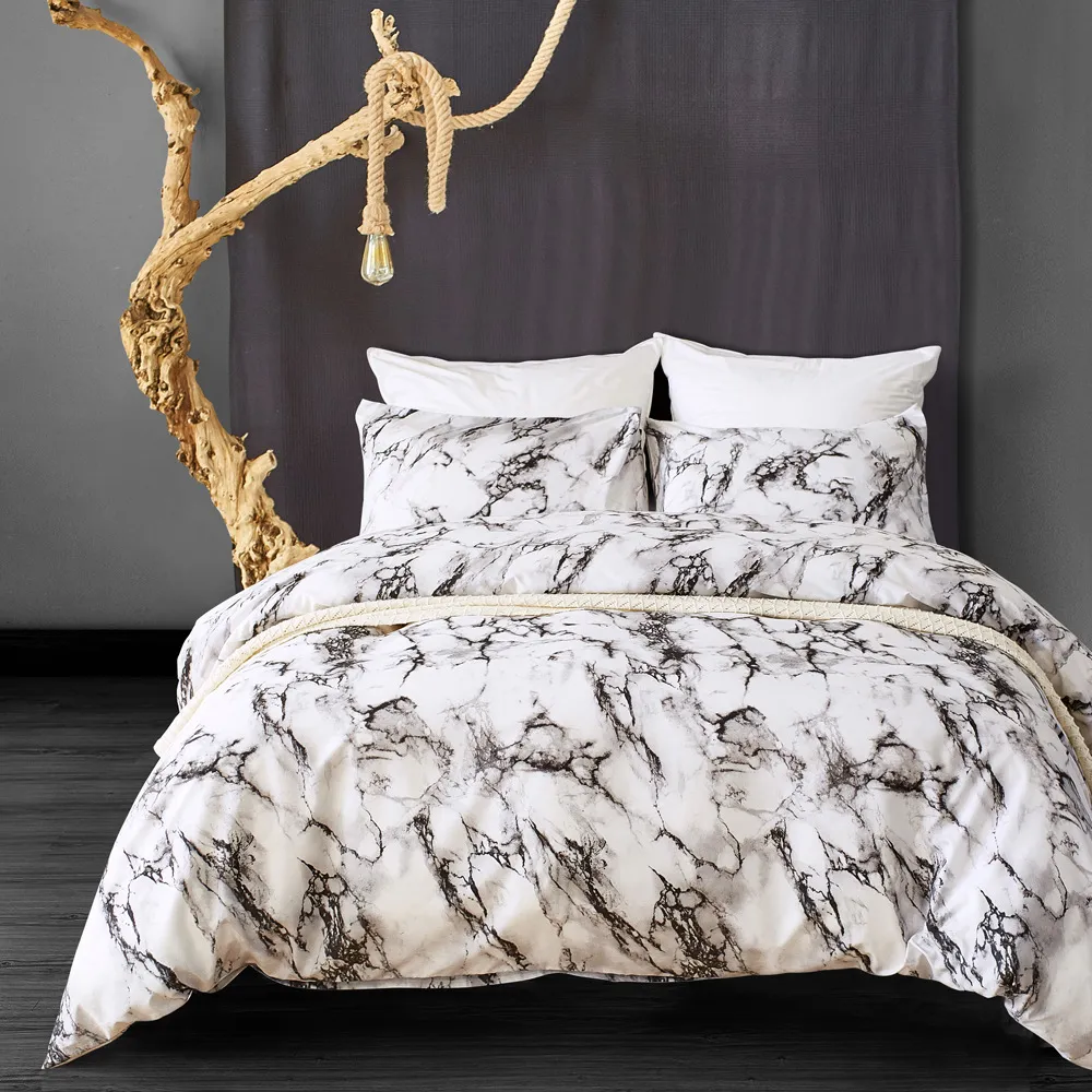 2/3pcs Contemporary Bedding Set with Brushed 3D Digital Printing Duvet Cover and Pillowcase BlackandWhite big image 1