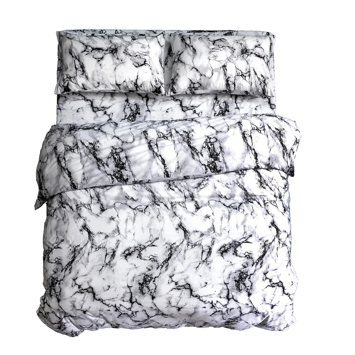 Juego de ropa de cama contemporáneo de 2/3 piezas con funda nórdica de impresión digital 3D cepillada y funda de almohada blanco y negro big image 1