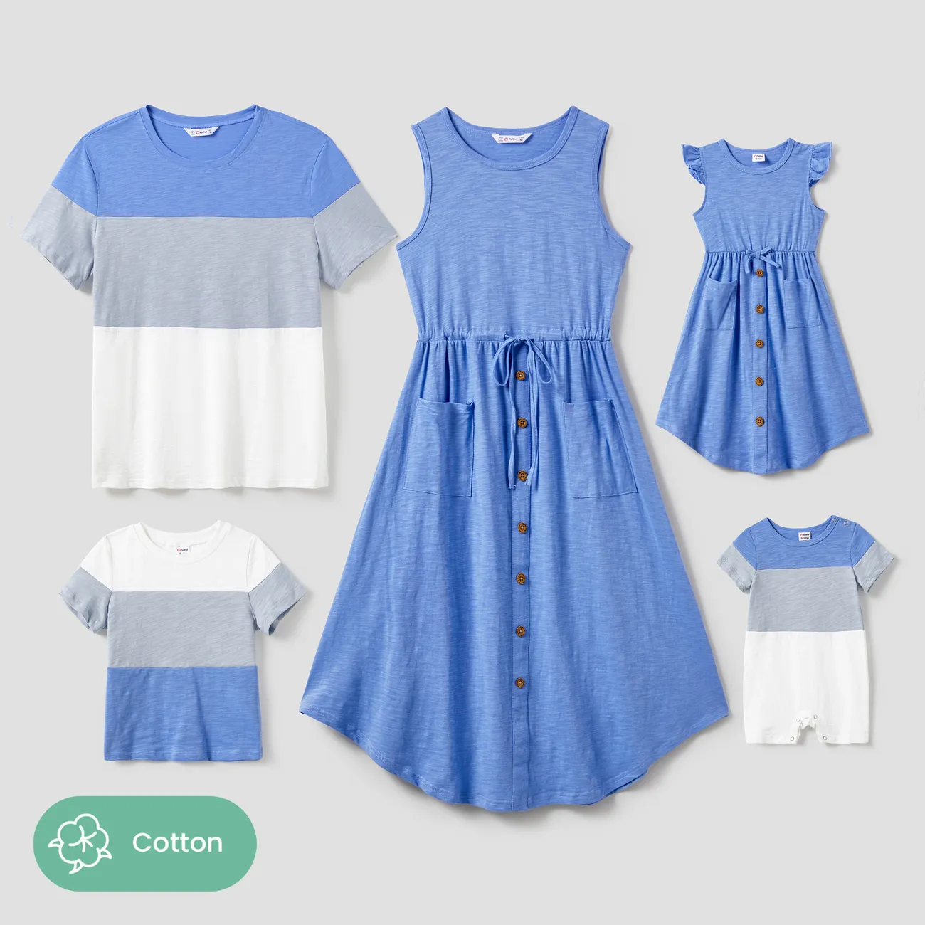 Muttertag Familien-Looks Kurzärmelig Familien-Outfits Sets blau big image 1