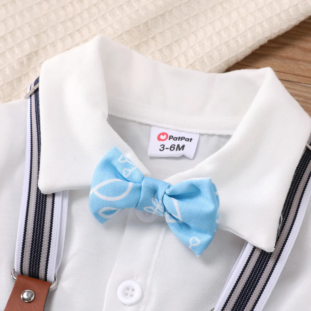 3pcs Baby Boys Easter  Lapel Design Top and Pants and Detachable Strap Set lightskyblue big image 1