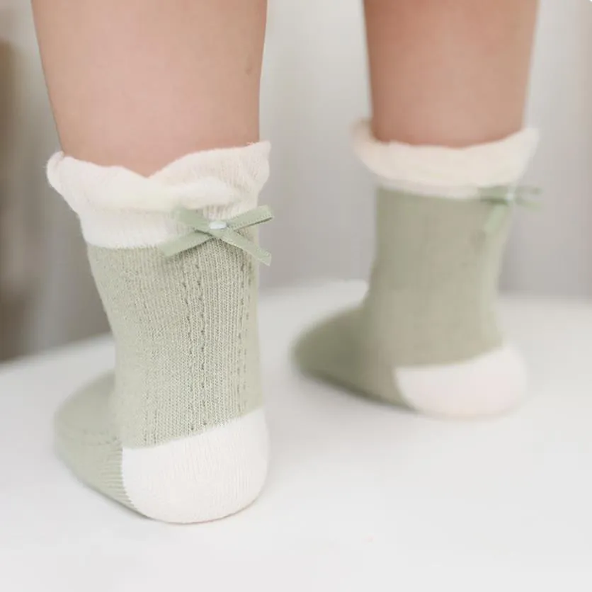 Calcetines de algodón peinado con nudo de mariposa de malla transpirable para bebé/niño pequeño Verde big image 1