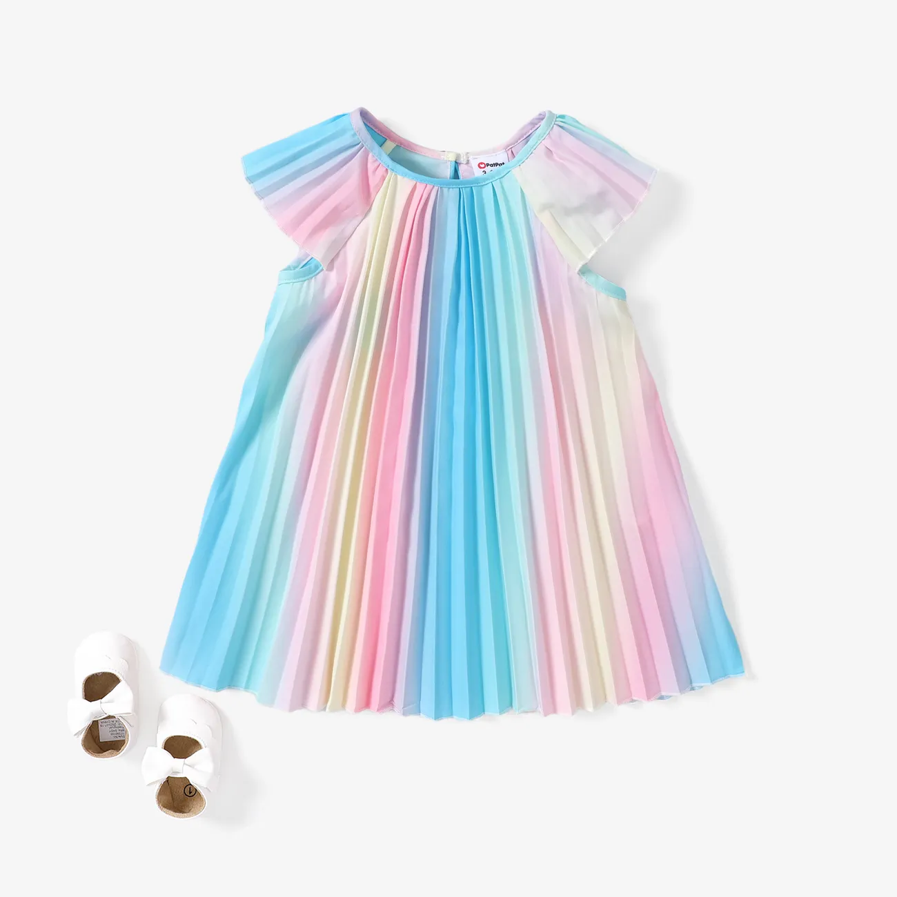 Baby Girl Sweet Pleated Rainbow Dress Colorful big image 1