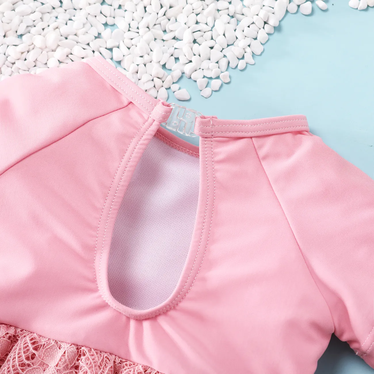 嬰兒 女 荷葉邊 甜美 短袖 泳衣 粉色 big image 1