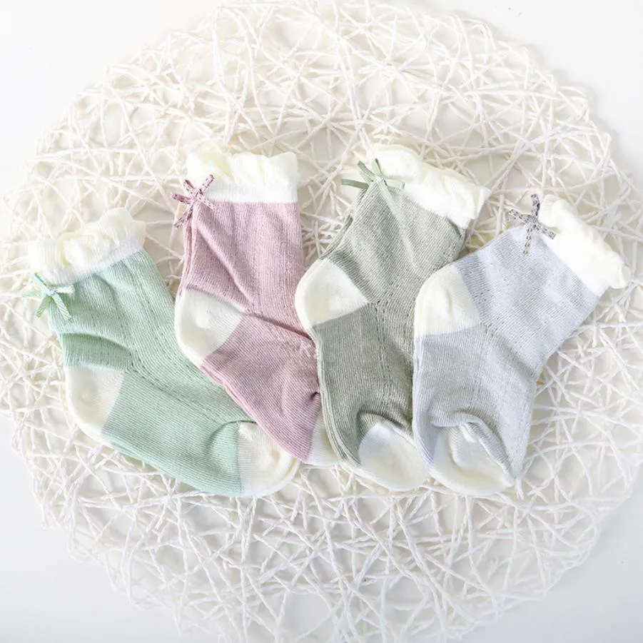 Calcetines de algodón peinado con nudo de mariposa de malla transpirable para bebé/niño pequeño Verde big image 1