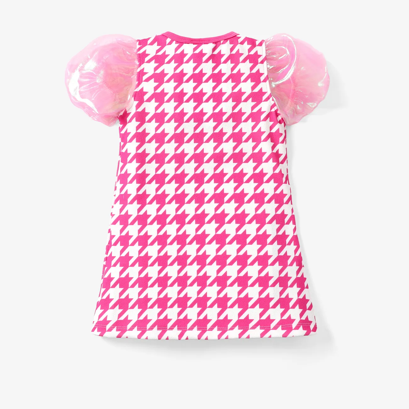 Barbie Kids/Toddler Girls Mother's Day Glossy Color Mesh Puff Sleeve Petite Houndstooth Dress PINK-1 big image 1
