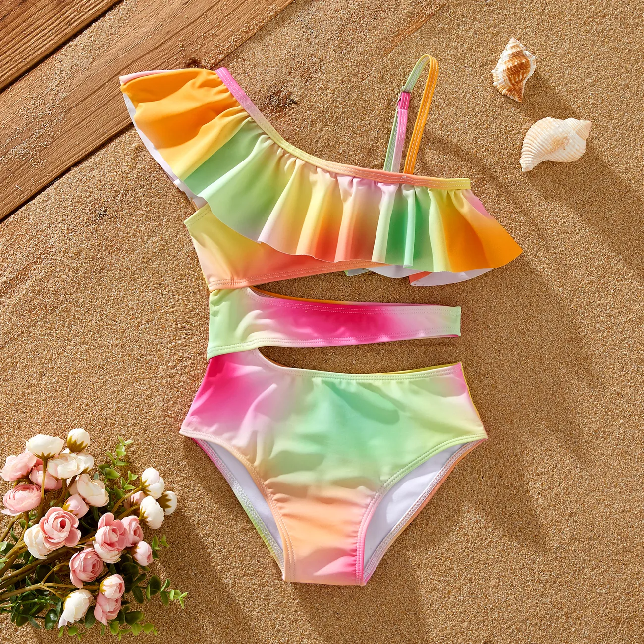  Kid Girl Sweet Ruffle Edge Swimsuit Multi-color big image 1