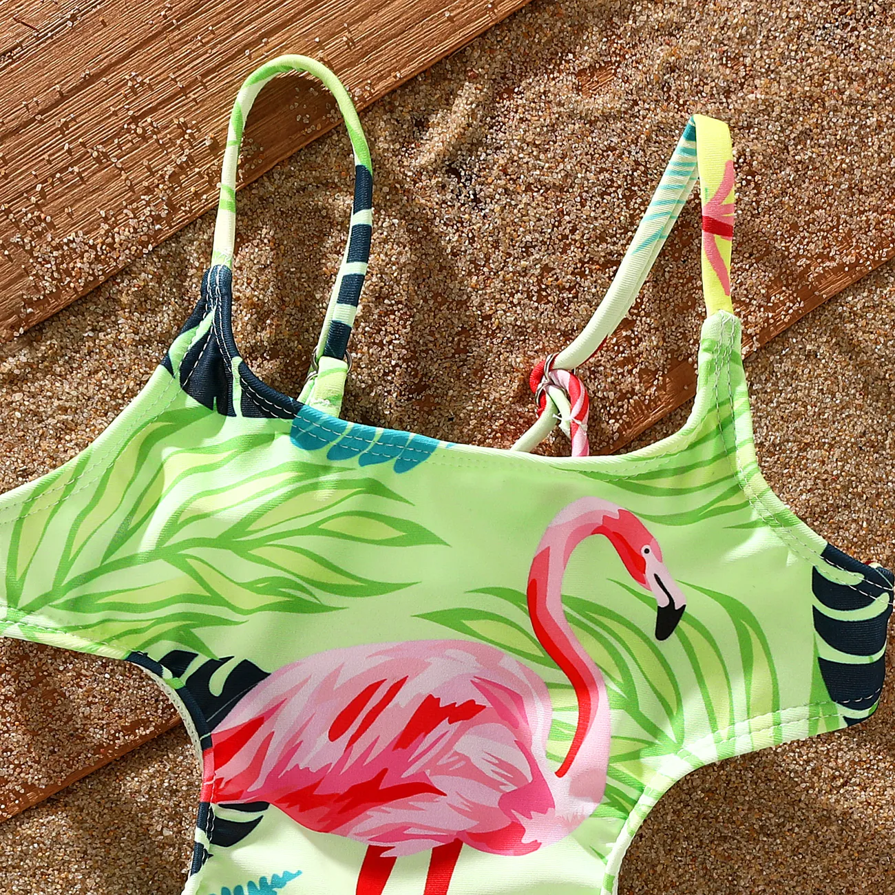  Toddler Girls Bohemia Animal Pattern Hanging Strap Flamingo Swimsuit LemonGreen big image 1