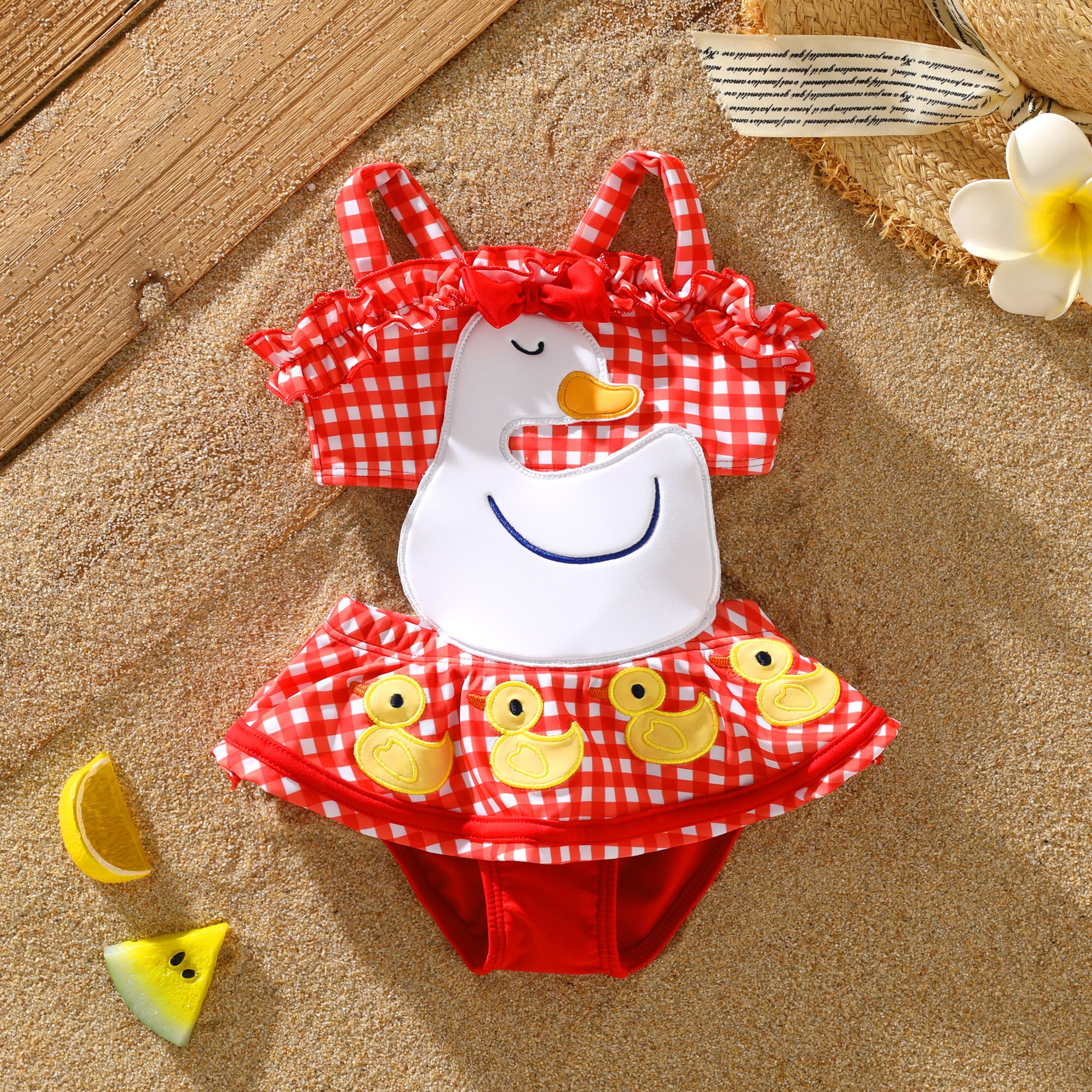 Baby Girl's Animal Pattern Swimsuit with Hanging Strap