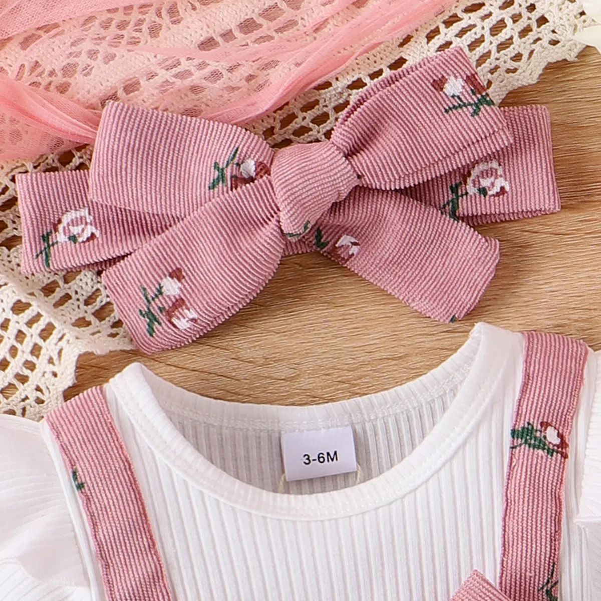  Baby Girls Sweet Dress with Flutter Sleeve and Broken Flower Pattern Pink big image 1