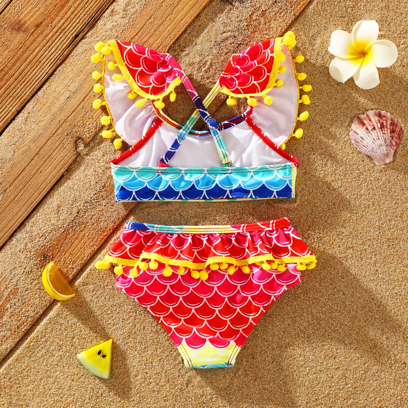 Toddler Girl Bohemia Braided Swimsuit Set Colorful big image 1