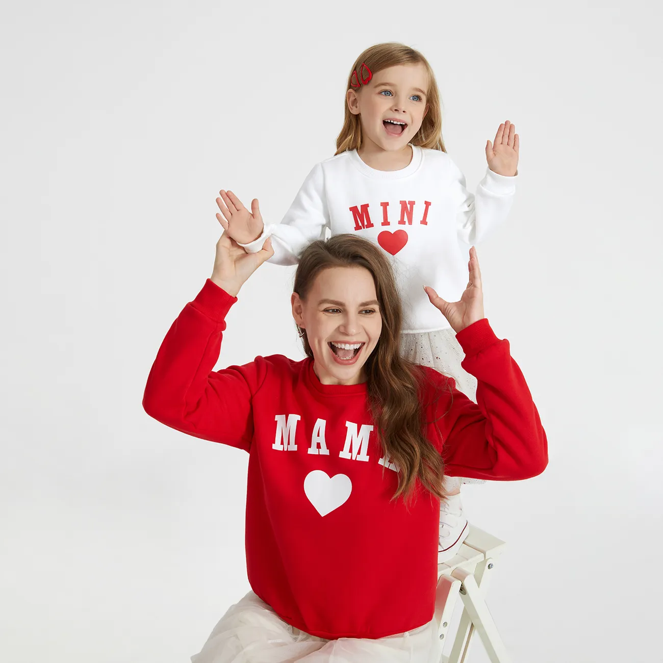 Mommy and Me Solid Letters & Love Print Long-sleeve Tops Color block big image 1