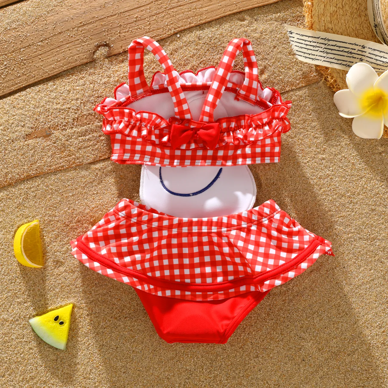 Baby Girl's Animal Pattern Swimsuit with Hanging Strap Red big image 1