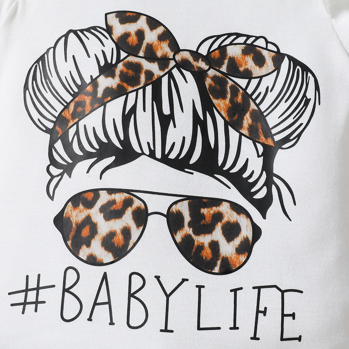 3pcs Baby Girl Ruffle Edge Leopard Print Top and Pants Set  Khaki big image 1