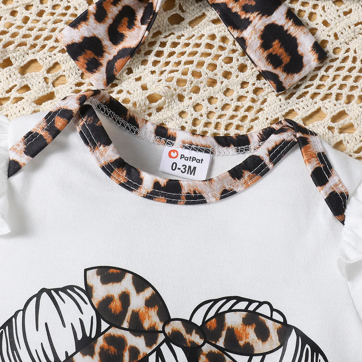 3pcs Baby Girl Ruffle Edge Leopard Print Top and Pants Set  Khaki big image 1