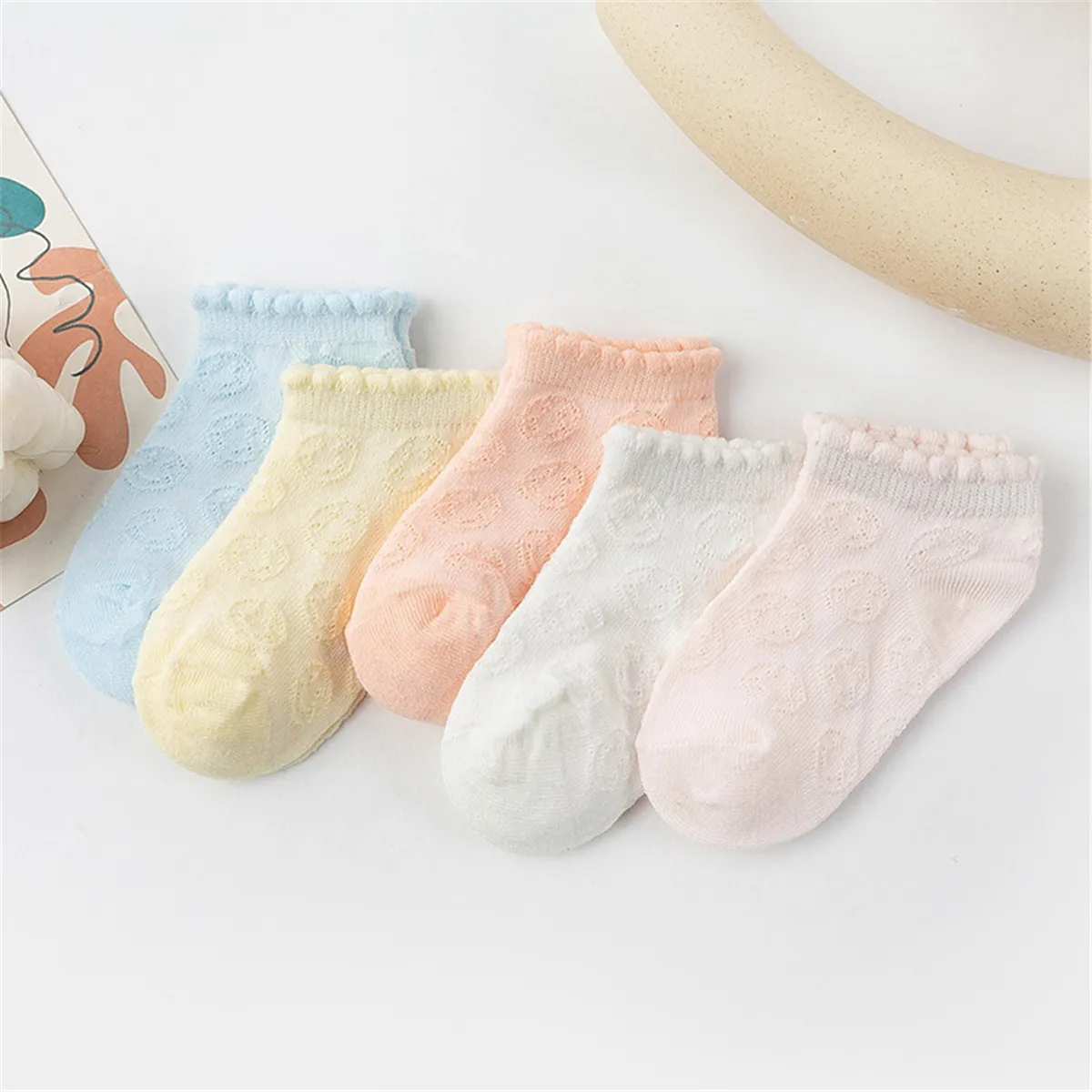 5 件裝嬰兒/幼兒/兒童休閒夏季透氣網眼襪 橙色 big image 1