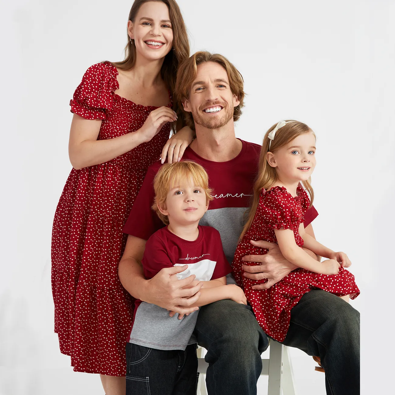 Muttertag Familien-Looks Kurzärmelig Familien-Outfits Sets Burgundy big image 1