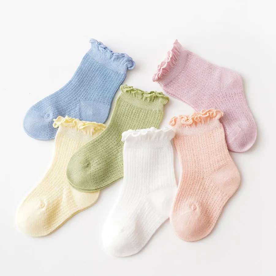 Summer Mesh Baby Socks - Pure Color with Lace Edge, Loose Ankle Design White big image 1