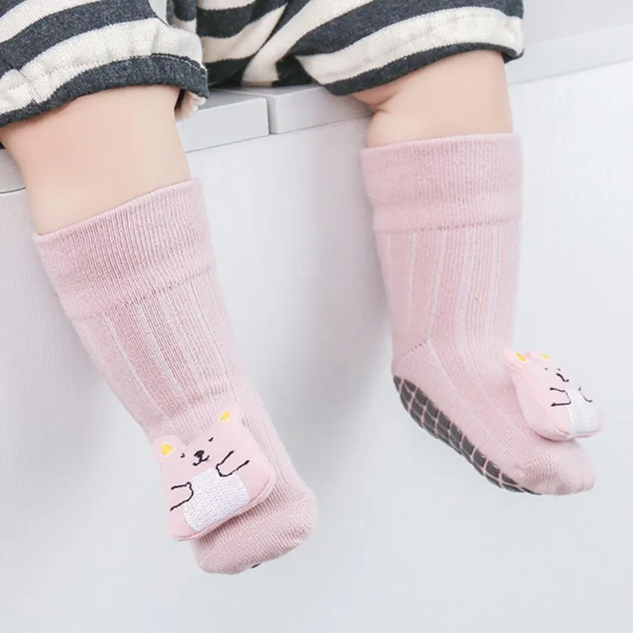 Bebê / criança menina / menino bonito desenhos animados anti-derrapante meias de chão Rosa big image 1