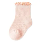 Summer Mesh Baby Socks - Pure Color with Lace Edge, Loose Ankle Design Pink