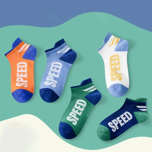 Confezione da 5 calzini sportivi in rete per bambini/bambini con motivo a lettere