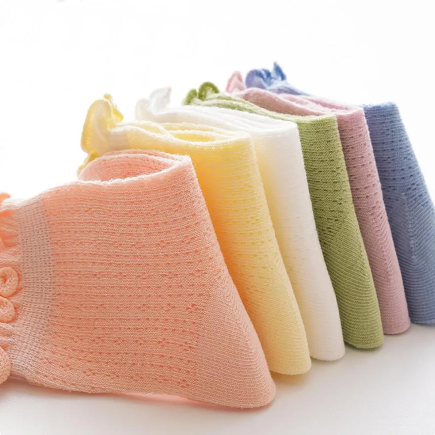 Chaussettes d’été en maille pour bébé - couleur pure avec bord en dentelle, conception lâche à la cheville Rose big image 1