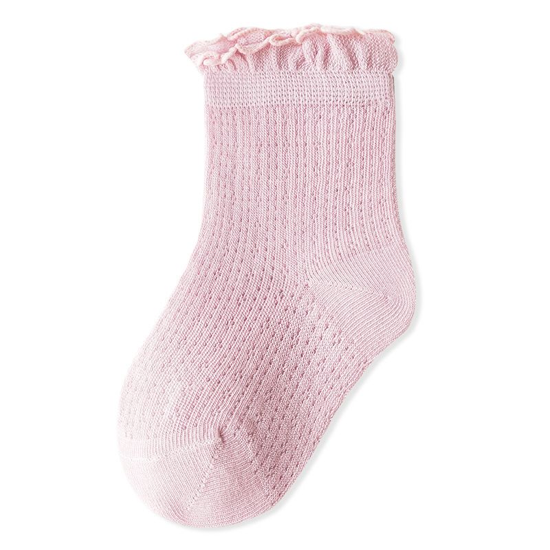 Summer Mesh Baby Socks - Pure Color With Lace Edge, Loose Ankle Design