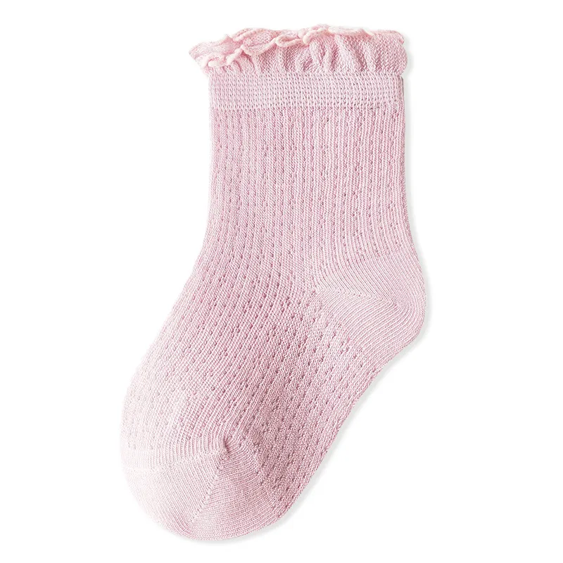 

Summer Mesh Baby Socks - Pure Color with Lace Edge, Loose Ankle Design