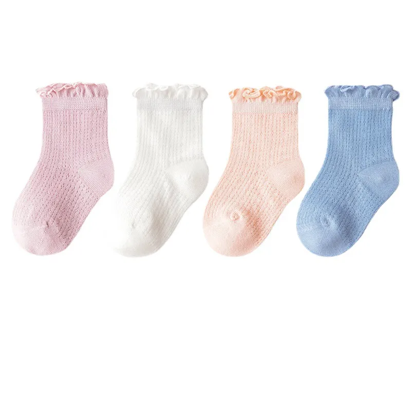 Summer Mesh Baby Socks - Pure Color with Lace Edge, Loose Ankle Design White big image 1