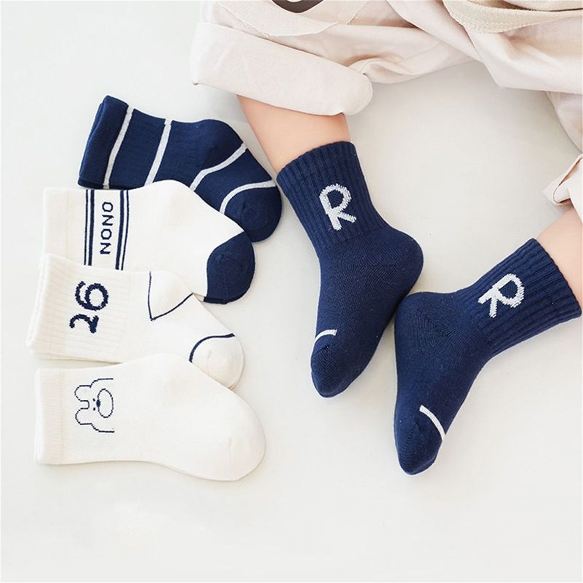 5-pack Baby/toddler Girl/Boy Casual Letter and Number Mid-Calf Socks