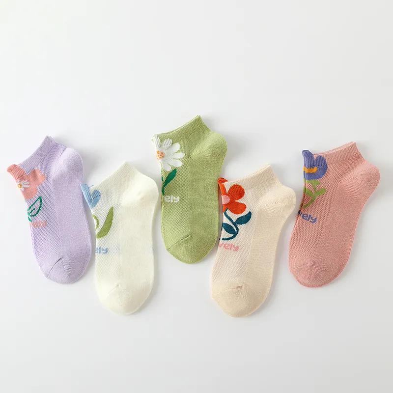 Lot de 5 chaussettes en maille respirante florale mignonnes pour tout-petits/enfants multicolore big image 1