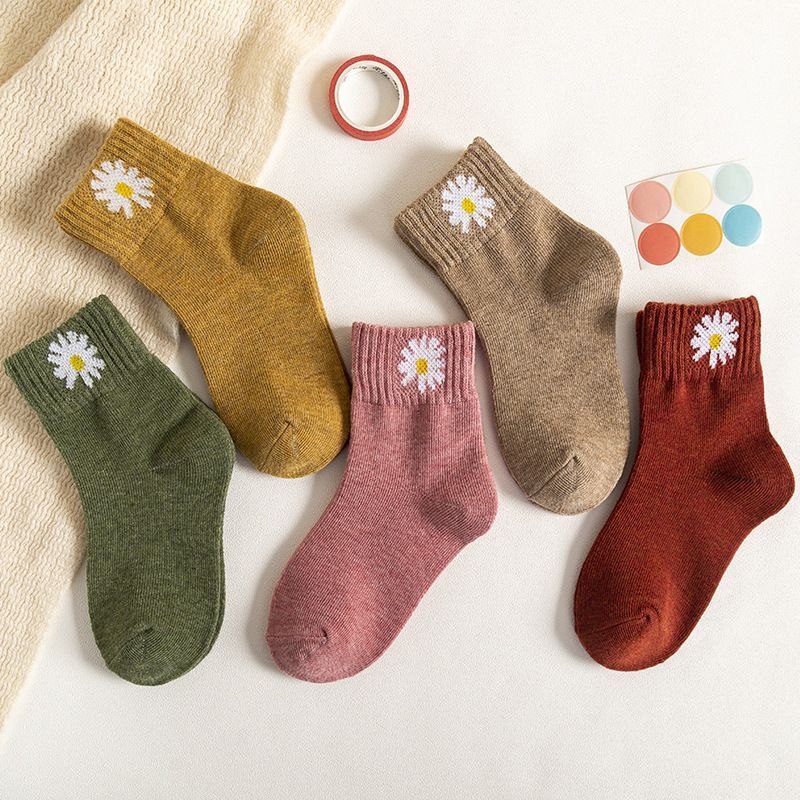 5-pack Toddler/kids Girl/Boy Casual Mid-Calf Socks with Daisy Design